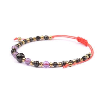 Bransoletka celebrytka czarny TURMALIN AMETYST HEMATYT ochrona i spokój